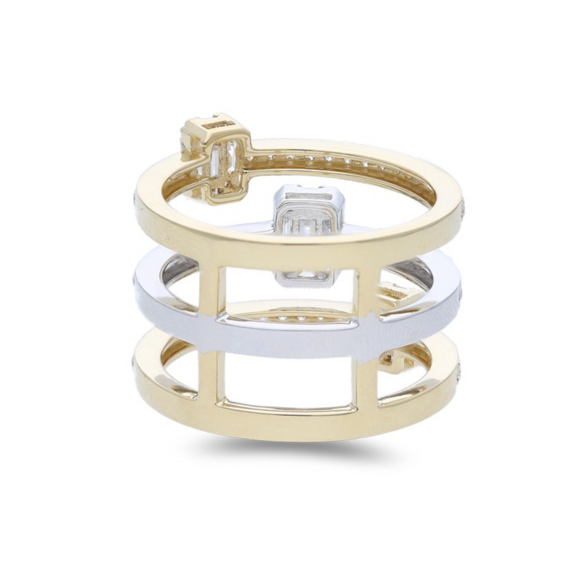 0.91ct baguette and round diamond stack ring in white and rose gold