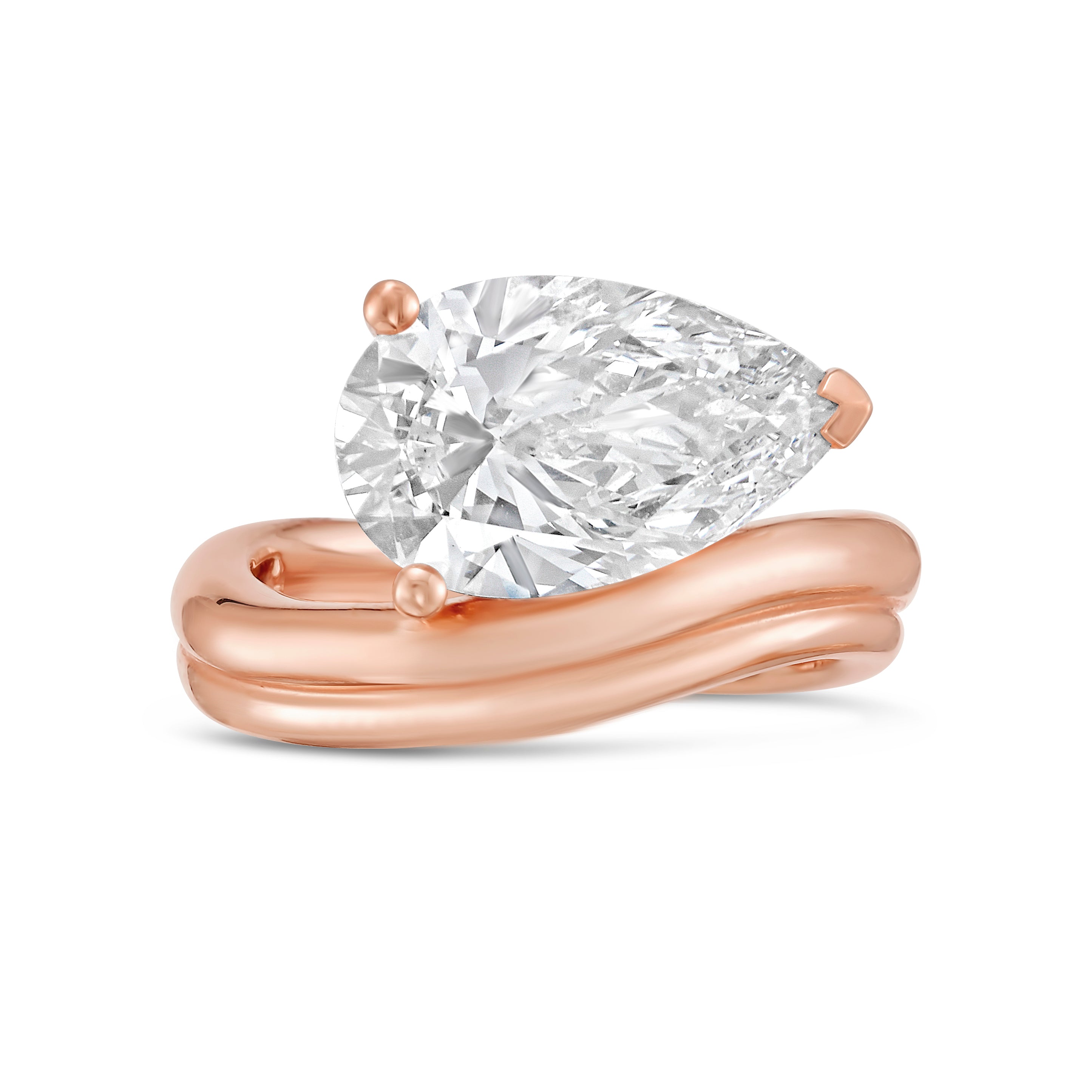 Lab Grown Pear Solitaire Ring with Wavy Band