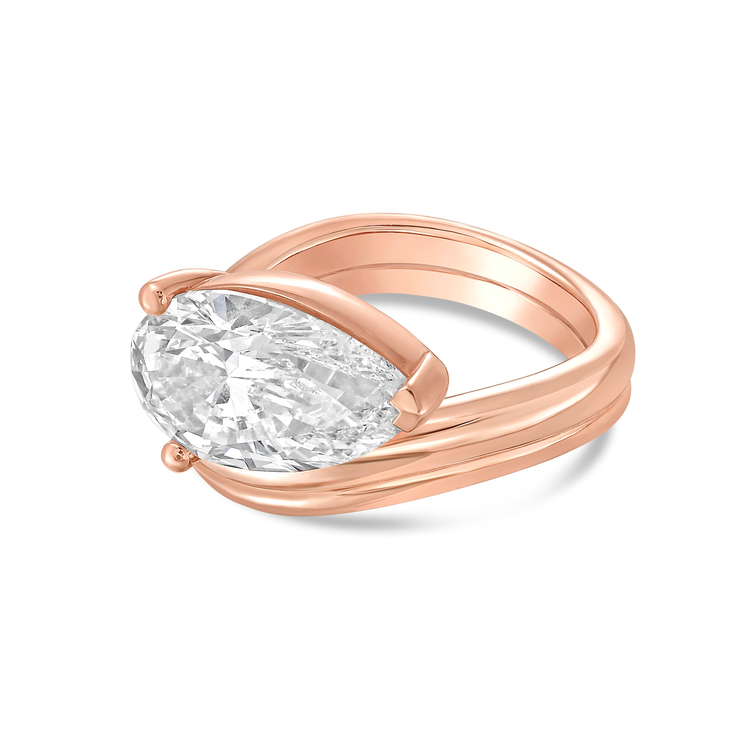 Lab Grown Pear Solitaire Ring with Wavy Band