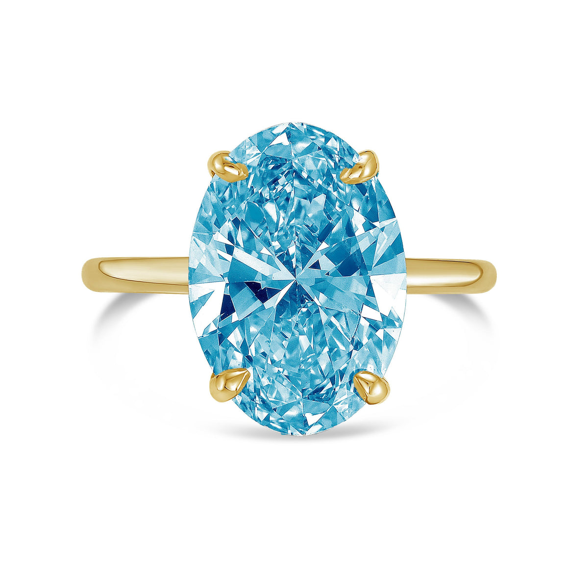 Lab-Grown Blue Oval Diamond Solitaire Engagement Ring, 14K Gold