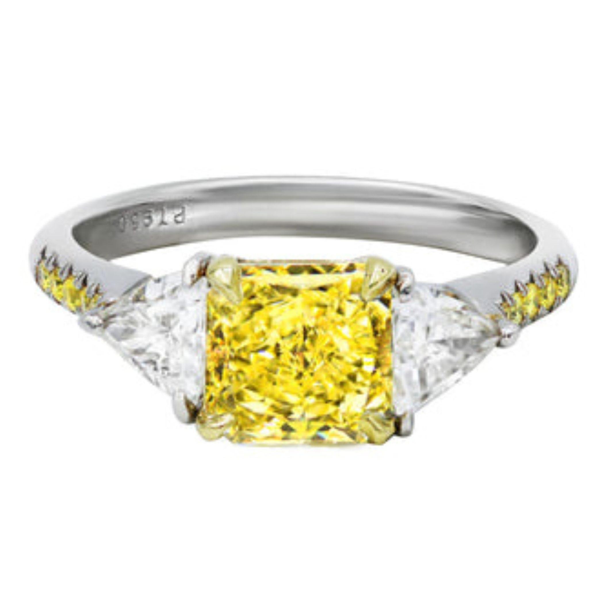 1.42ct Radiant Fancy Yellow Diamond Three Stone Engagement Ring