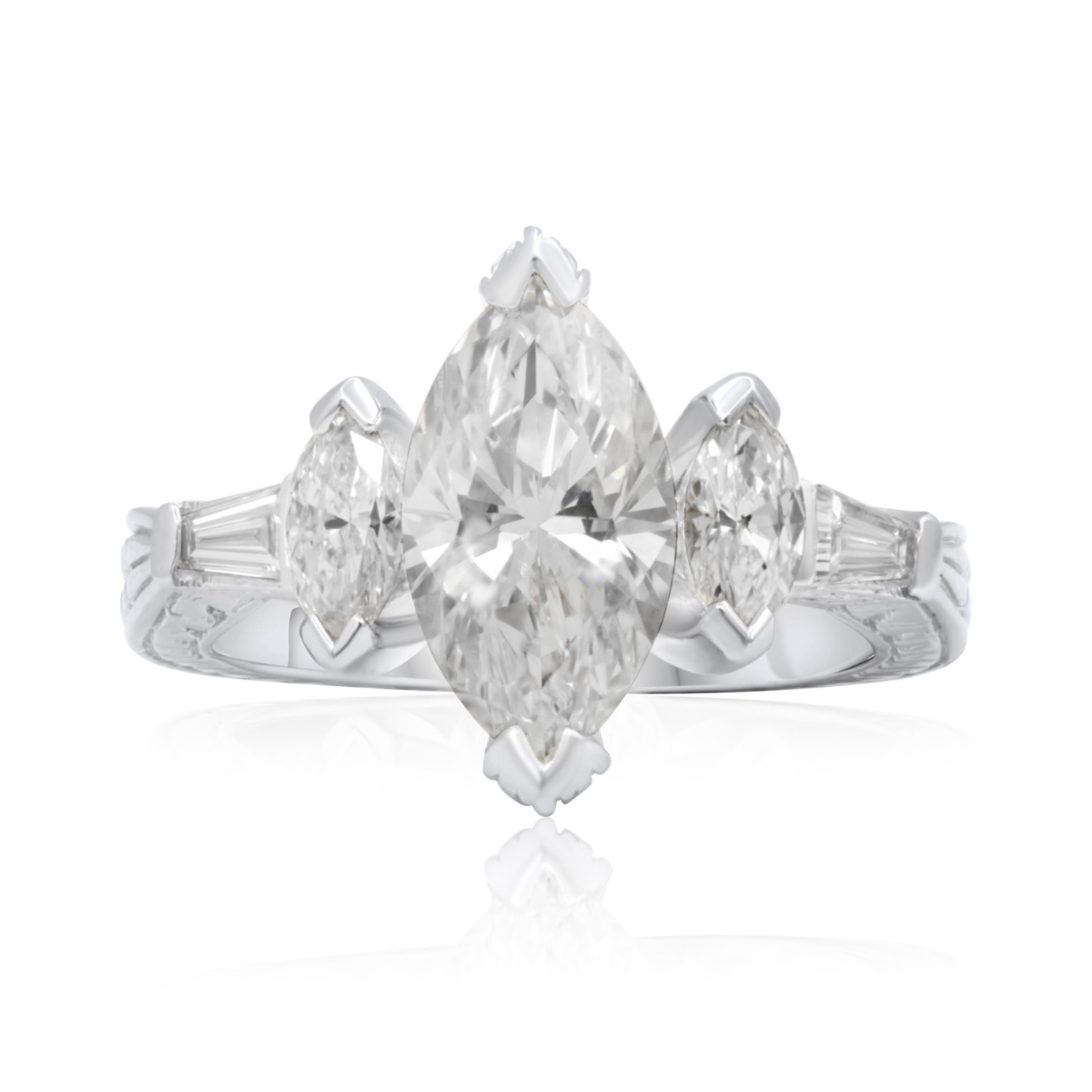 1.71ct Marquise Diamond Three Stone Engagement Ring