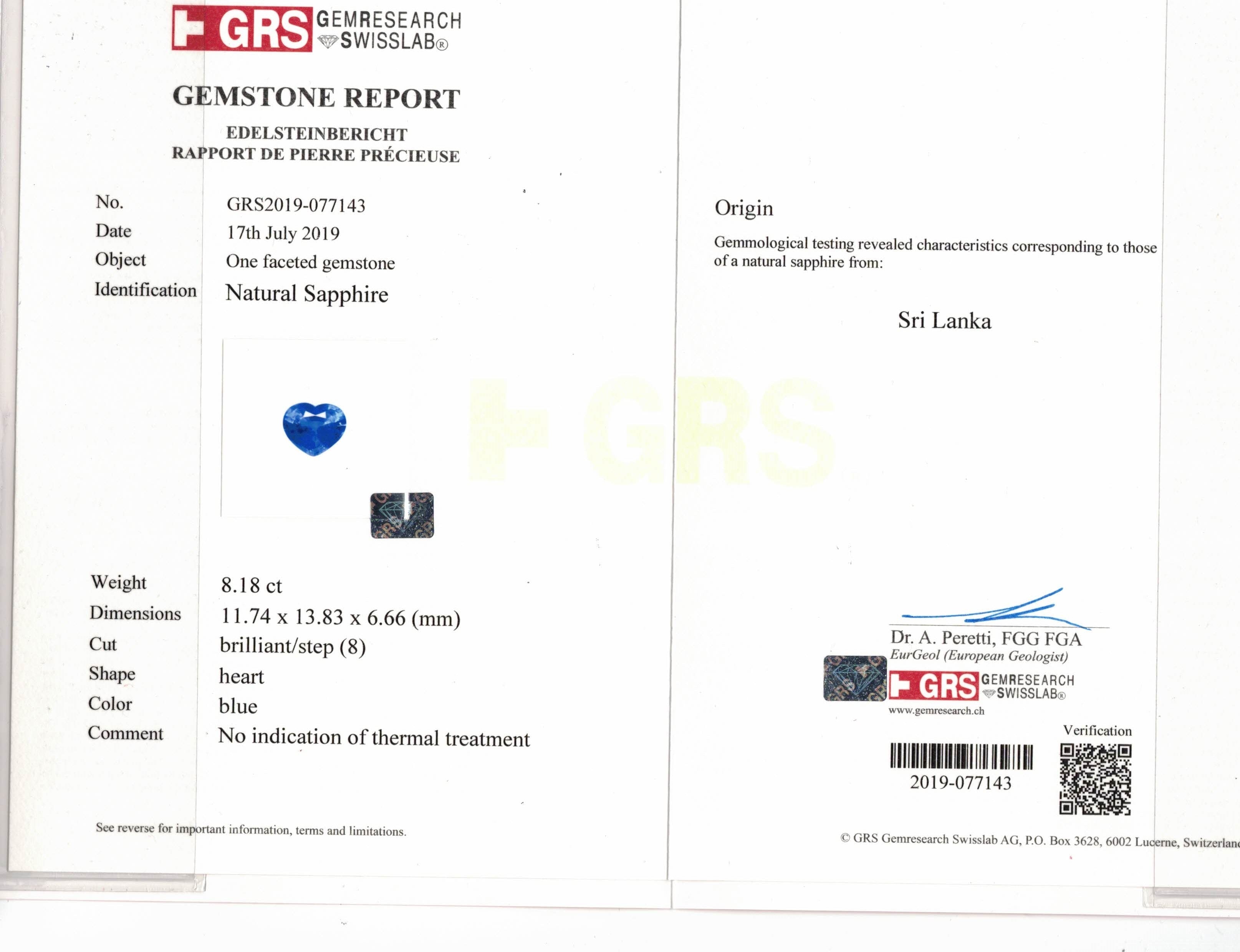 Gemsight gemstone report with a blue gemstone on a white background