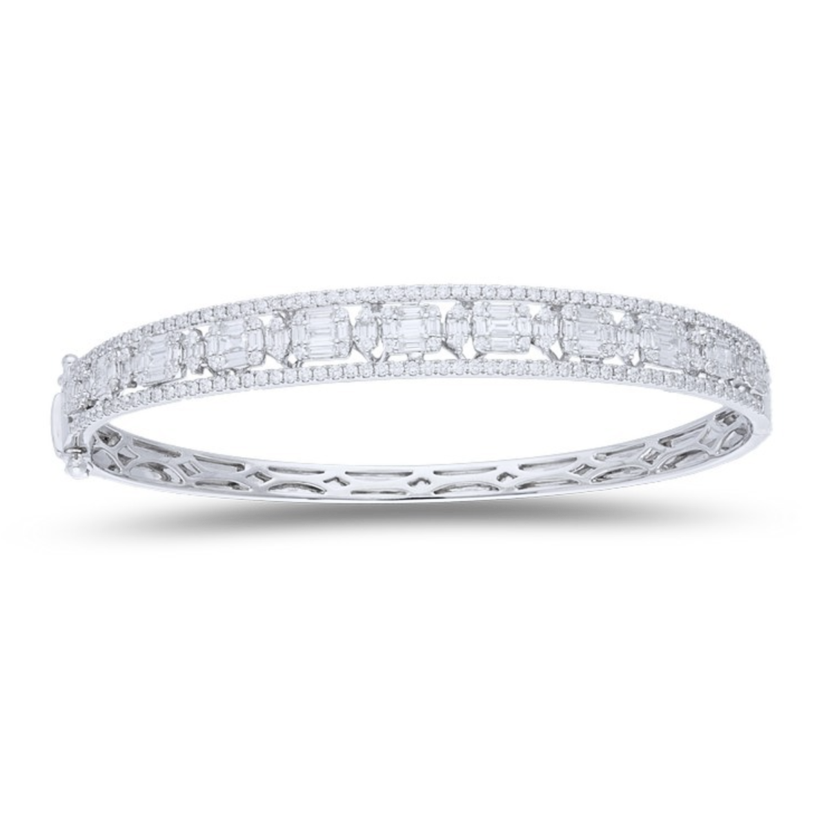 Three Row Round Baguette Diamond Bangle