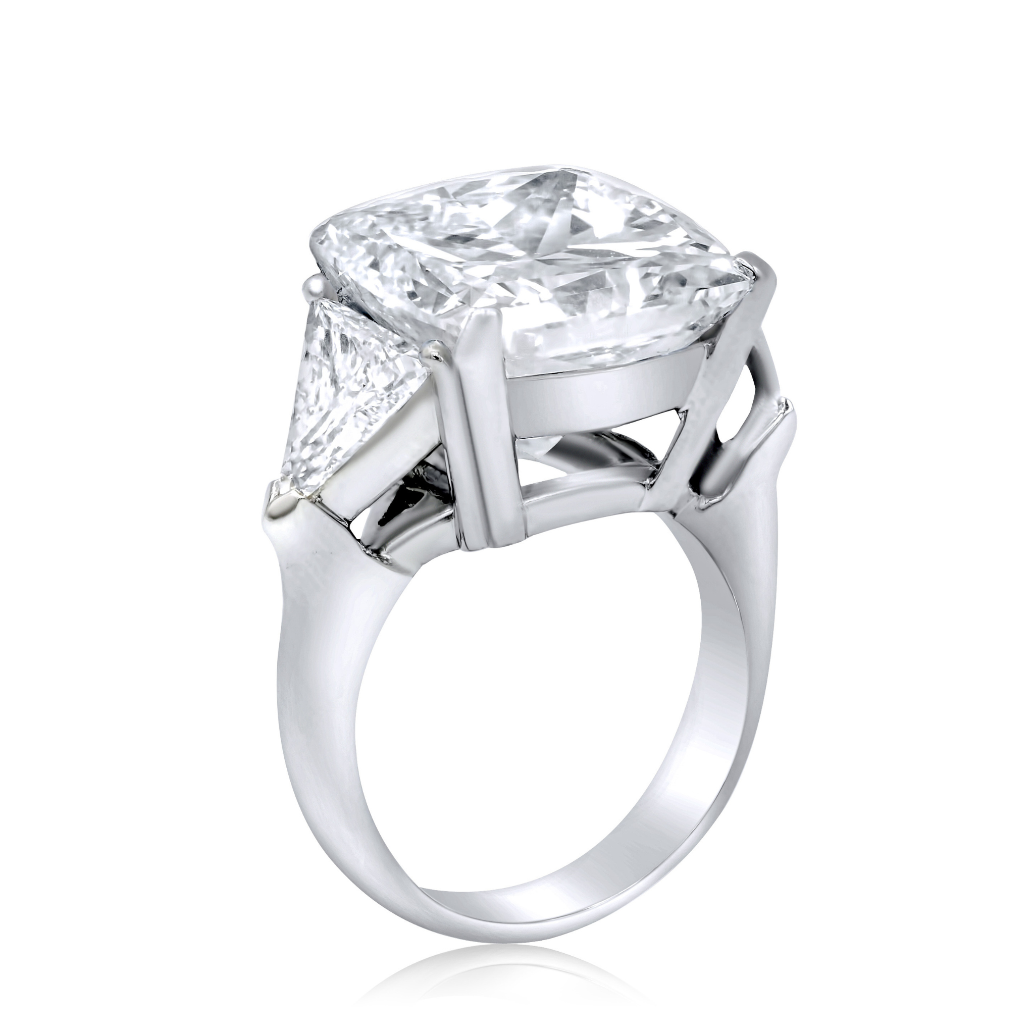 13.73ct radiant cut diamond ring with trillion-cut side stones