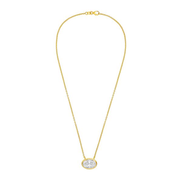 14K gold oval cut lab diamond pendant with adjustable chain