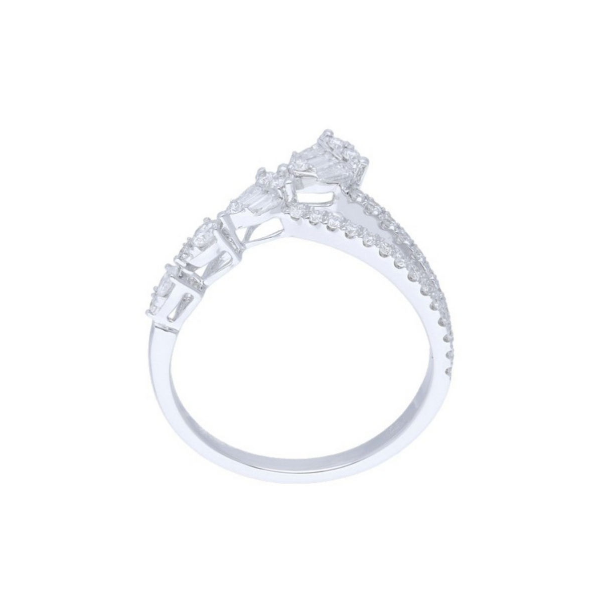 14K white gold graduated diamond ring with 0.51ct round and baguette diamonds, G-H SI, size 7
