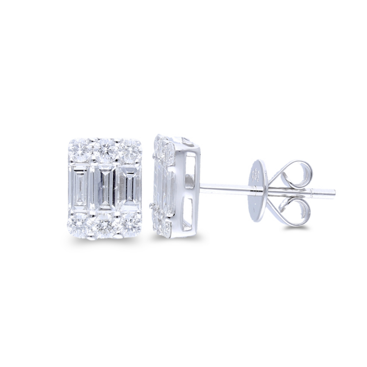 14kt White Gold Baguette Diamond Stud Earrings