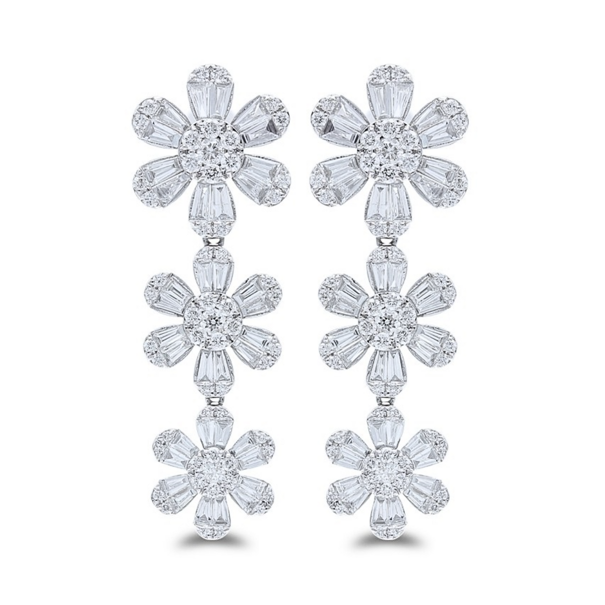 Baguette Diamond Flower Drop Earring