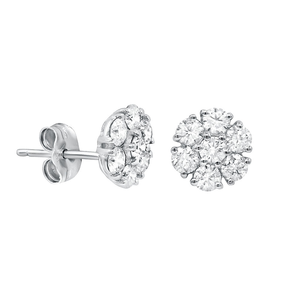 3cts Round Diamond Cluster Earrings