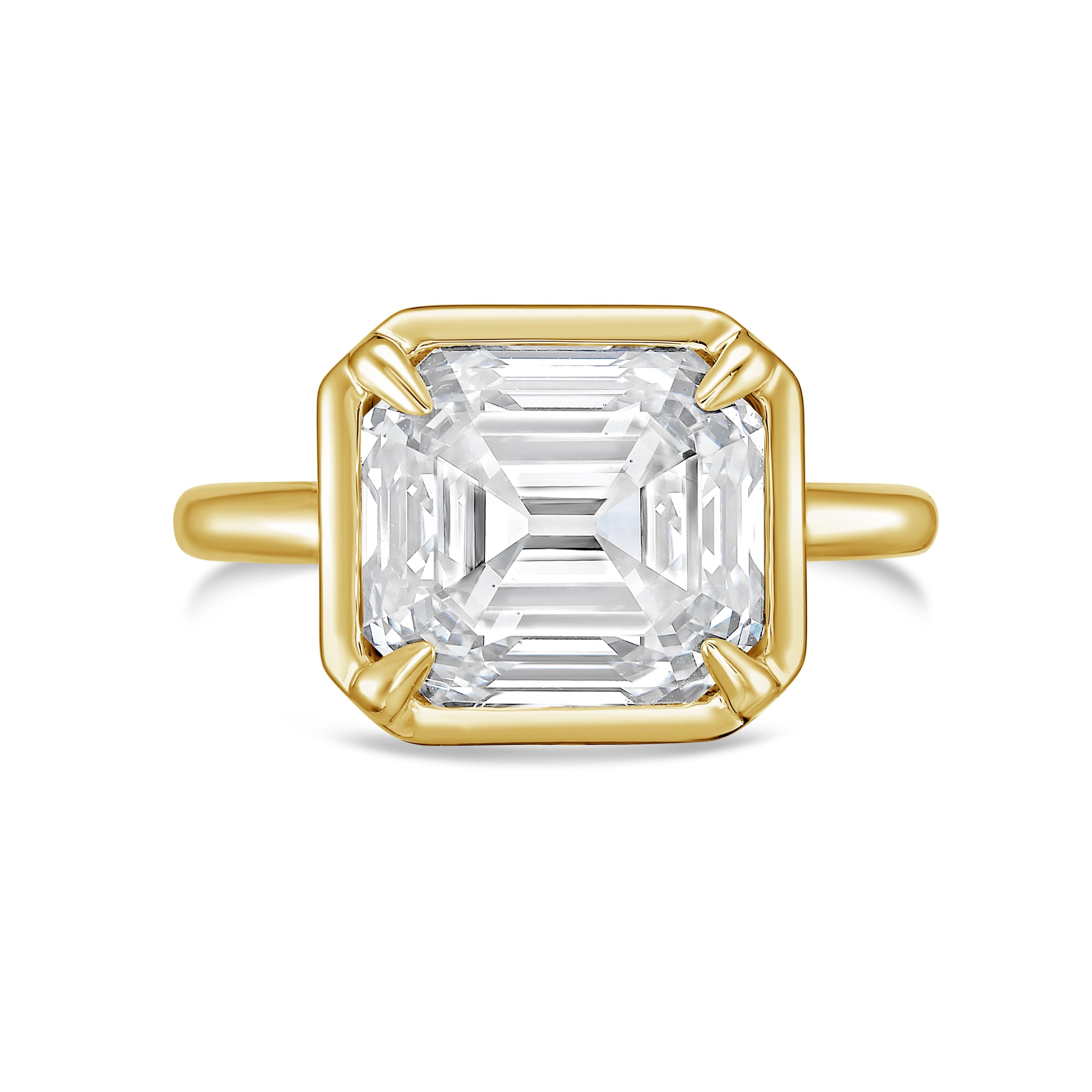 18K rose gold bezel Asscher diamond ring, DEF VS lab grown