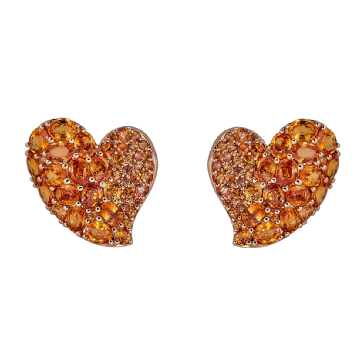 18K rose gold orange sapphire wave heart earrings, 7.30ct sapphires, fine jewelry