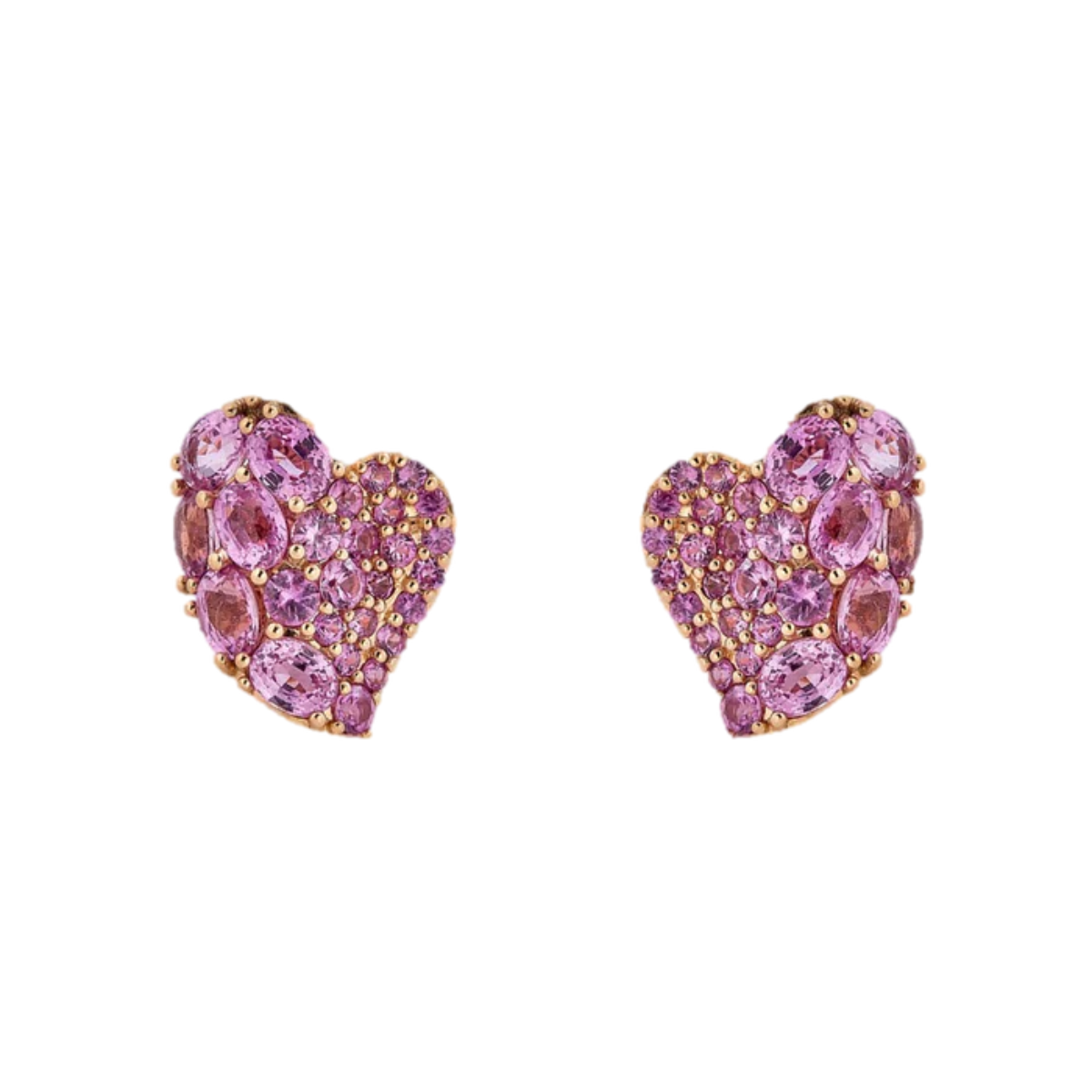 18K rose gold pink sapphire wave heart earrings, 4.00ct round and oval sapphires