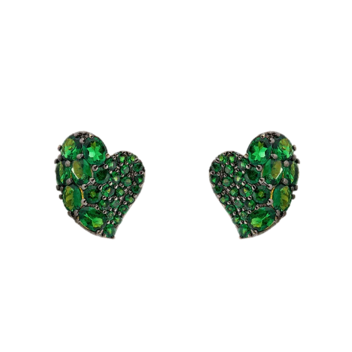 18K yellow and black gold green tsavorite wave heart earrings, 3.90ct round and oval gemstones