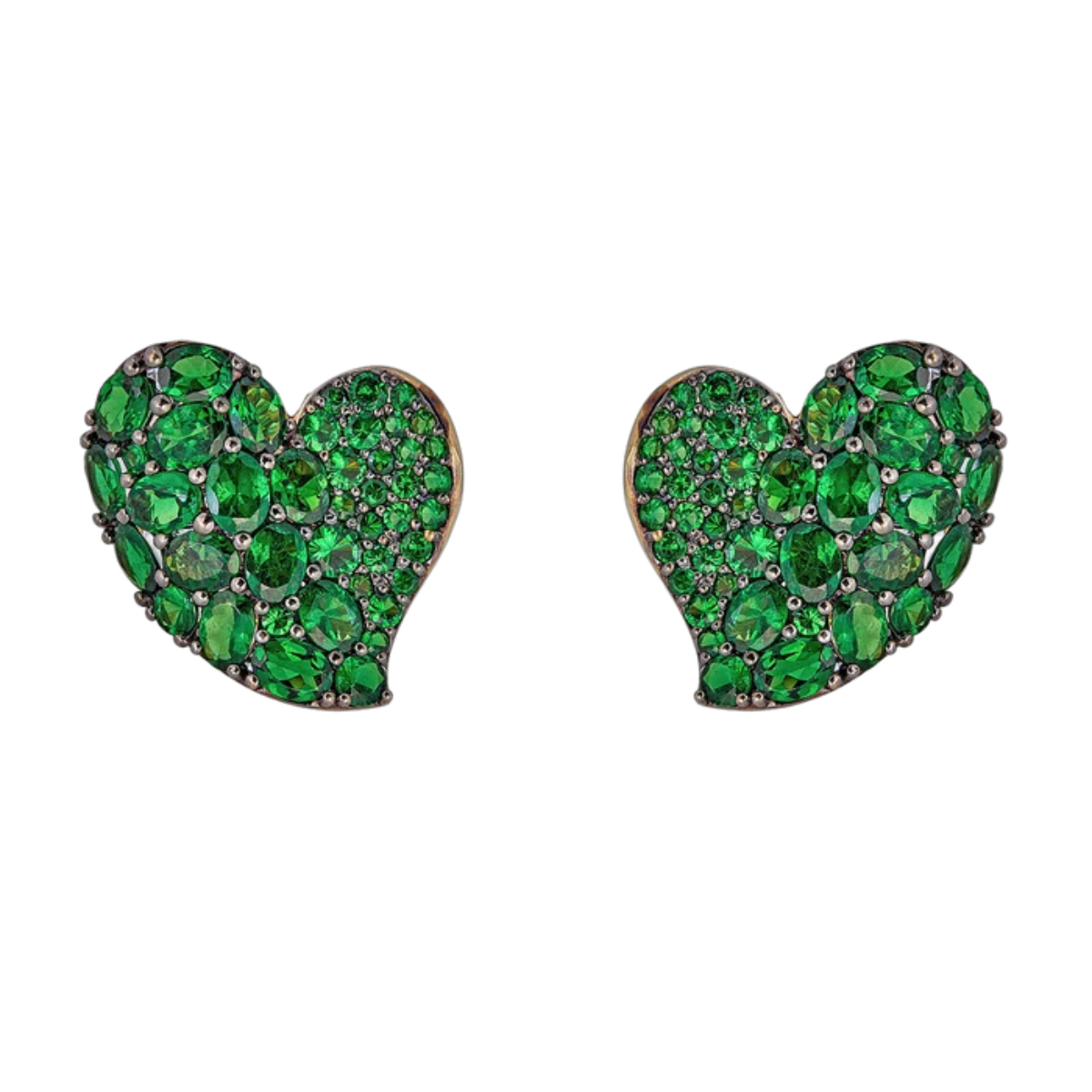 18K yellow and black gold green tsavorite wave heart earrings, 6.00ct gemstones