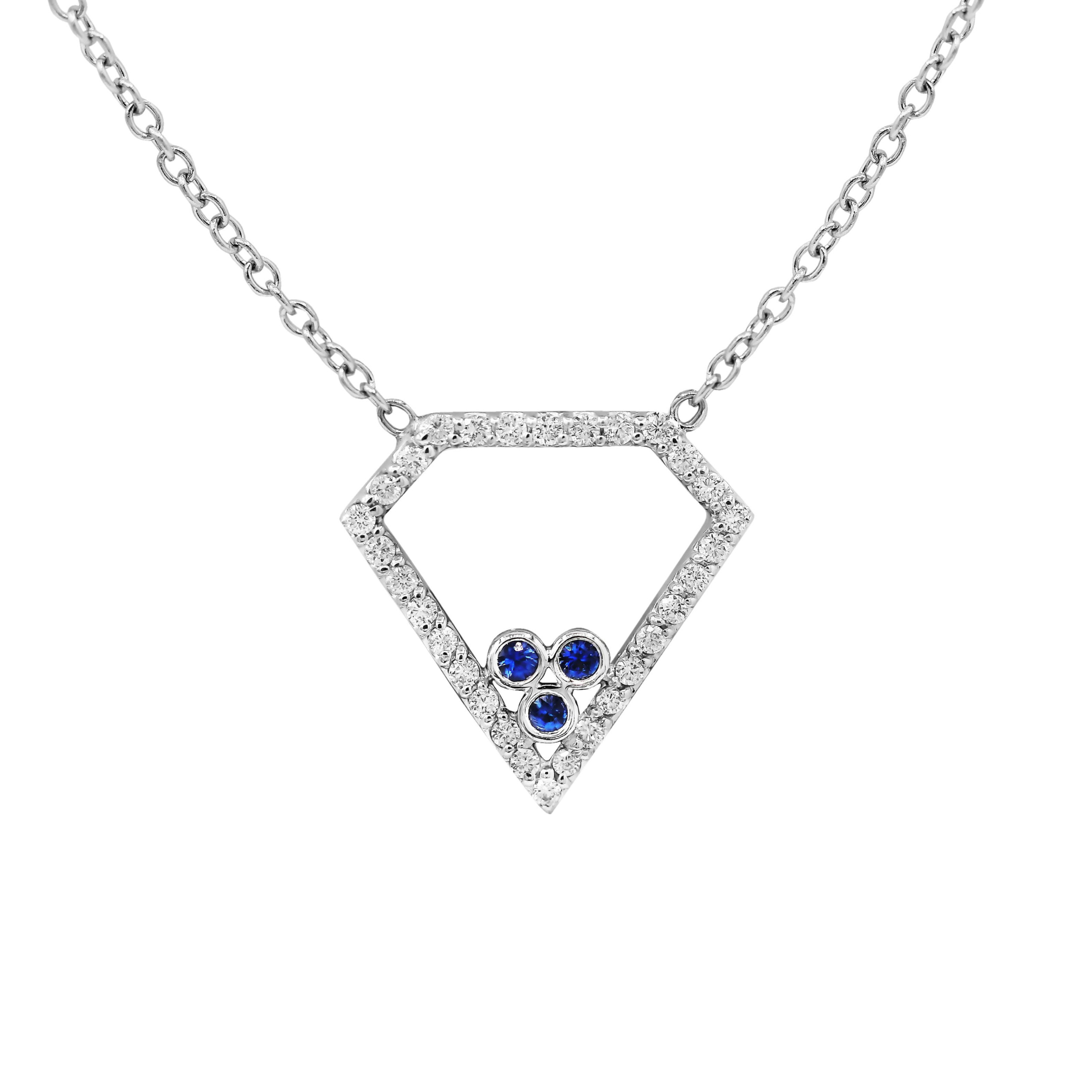 18kt White Gold Diamond and Sapphire Diamond Shaped Pendant with 0.60 Cts.jpg