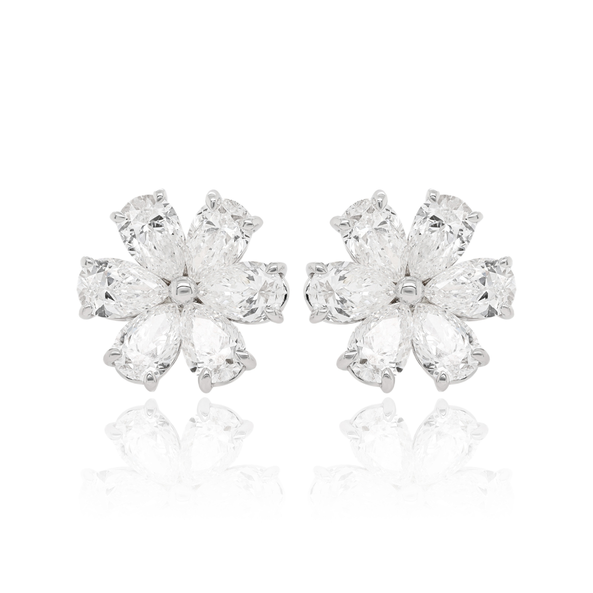 Pear Shaped Diamond Flower Stud Earring
