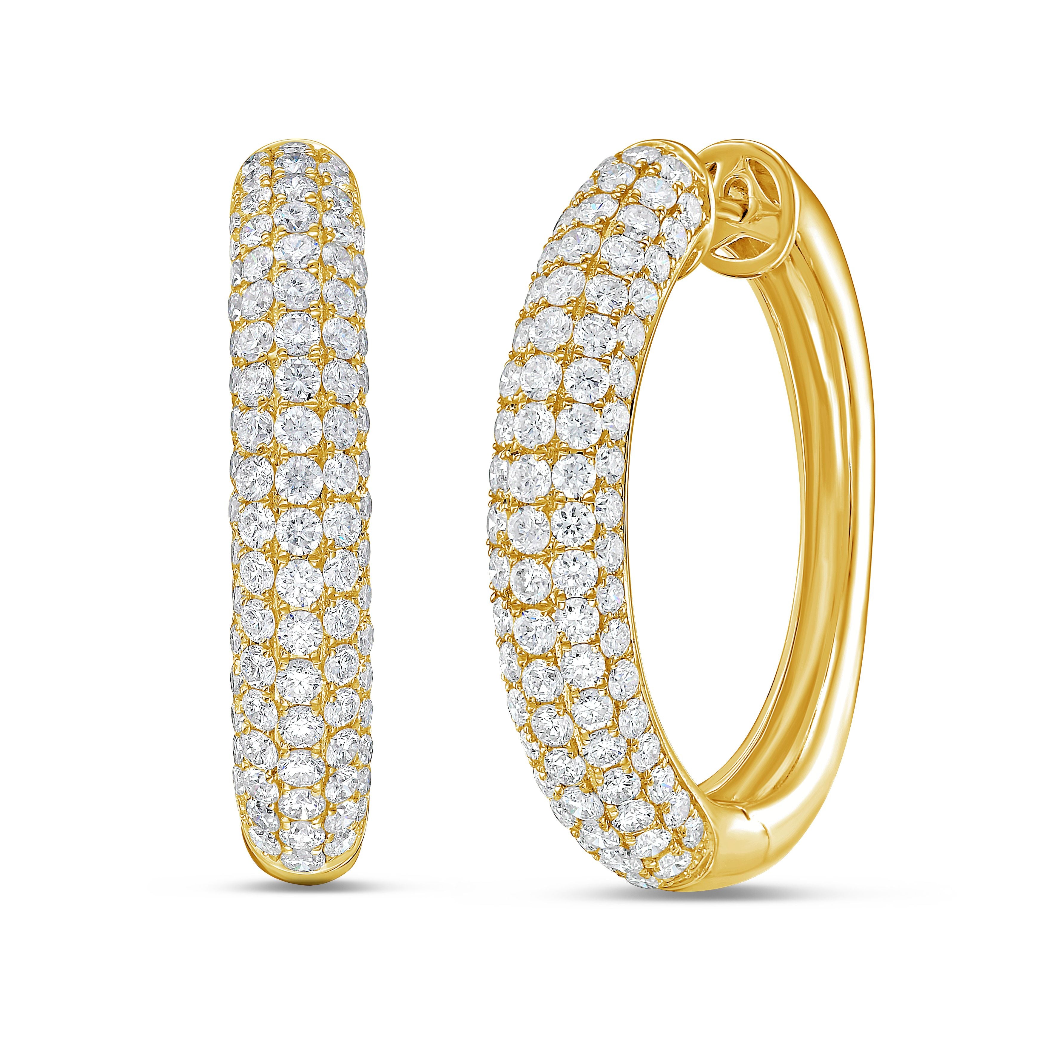 1 inch pavé lab diamond hoops in yellow gold