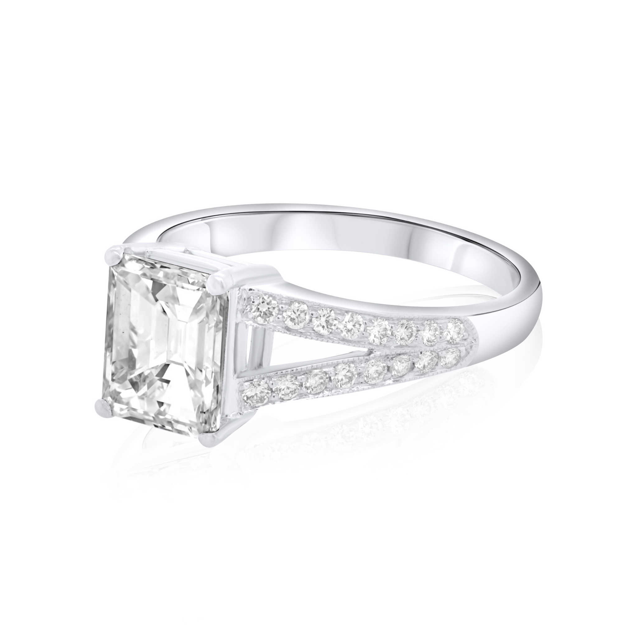 2.00ct emerald cut diamond ring with pavé split shank