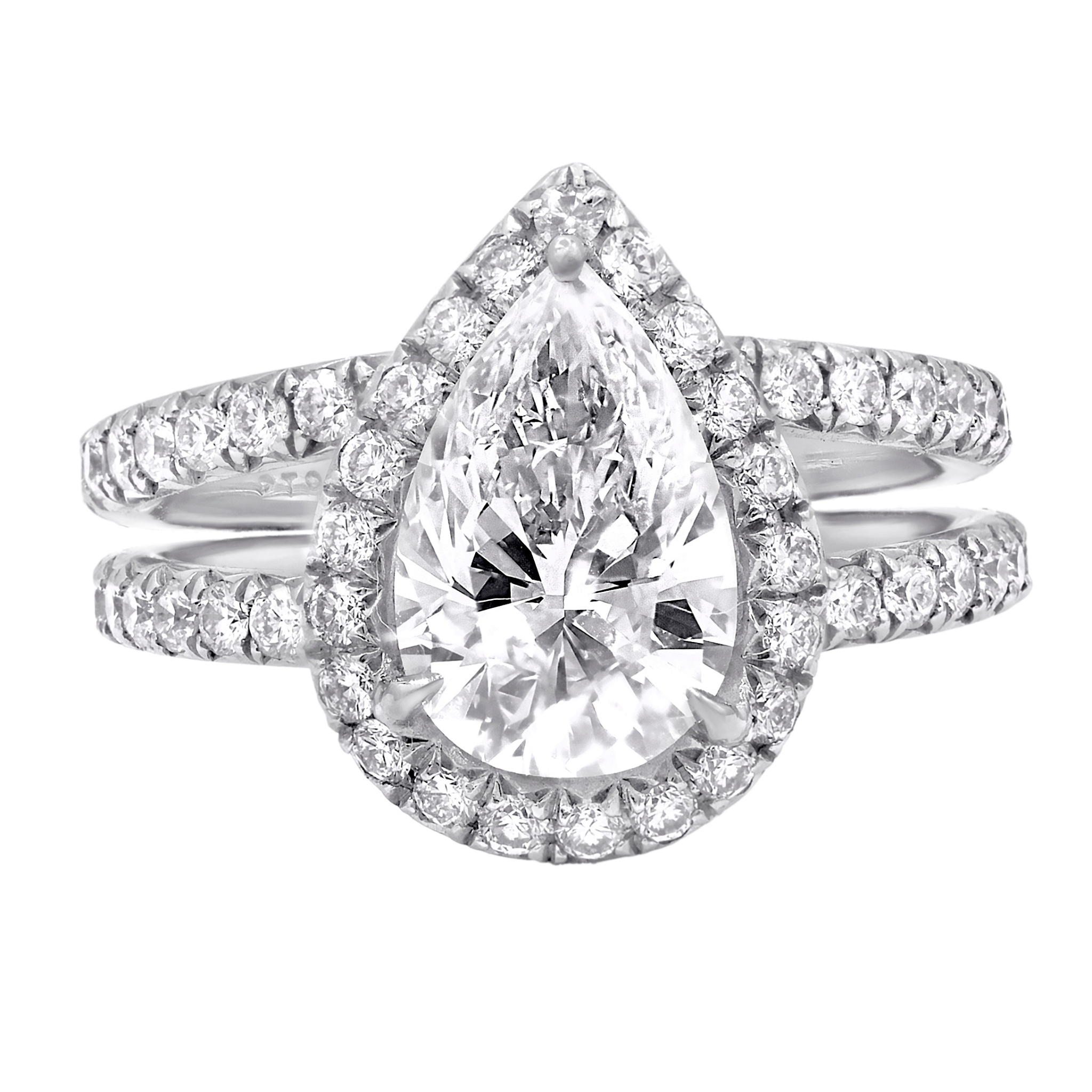 2.01ct Pear Shaped Split Shank Pave Diamond Ring