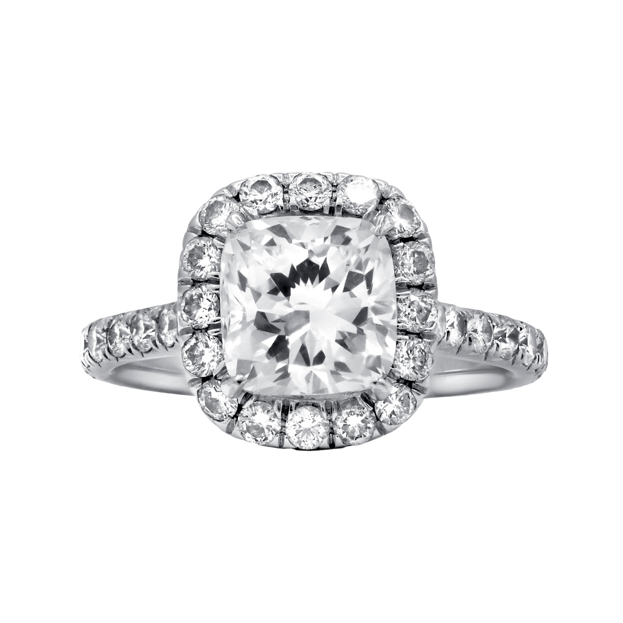 cushion cut diamond ring with side stones