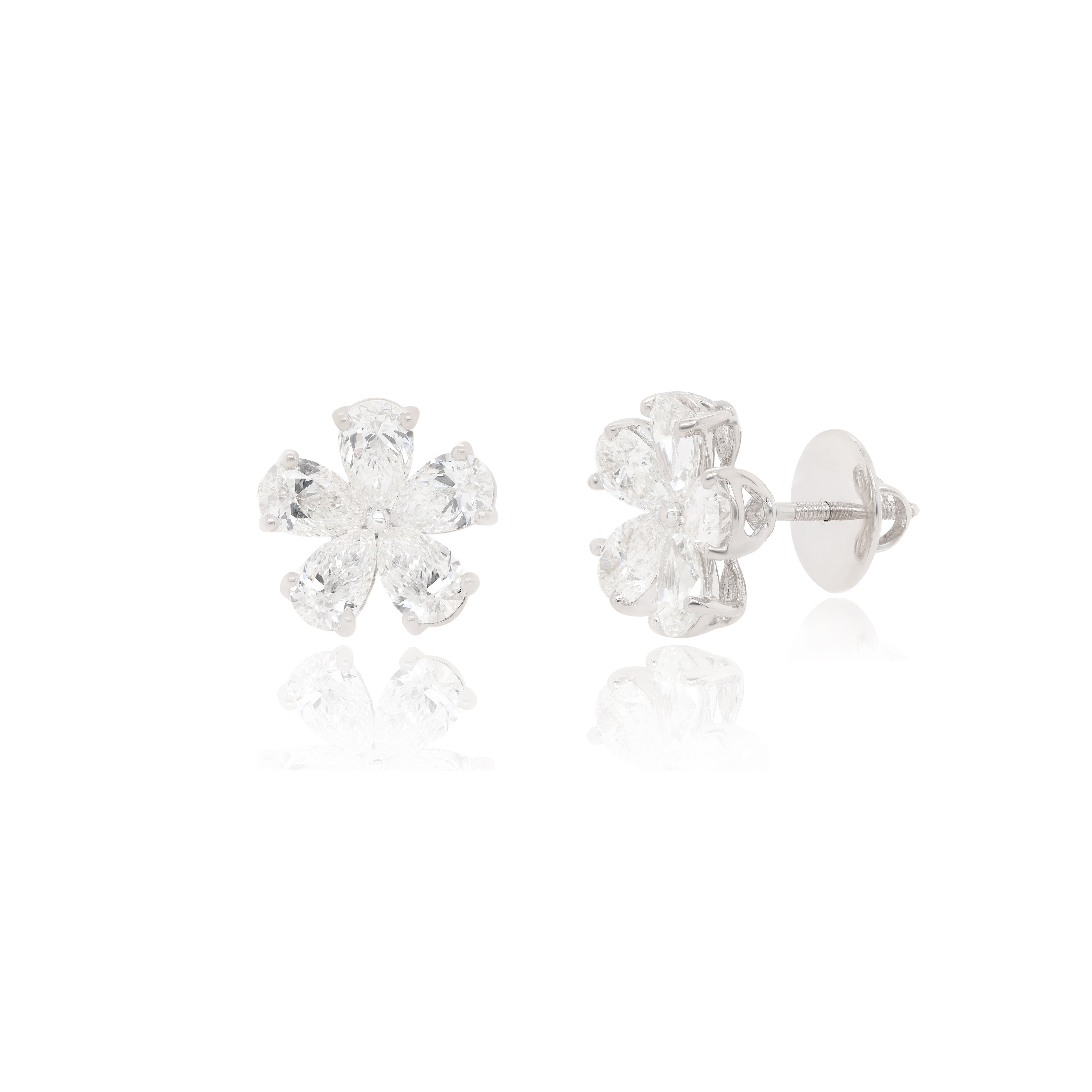 Lab Grown Pear Diamond Flower Cluster Earrings
