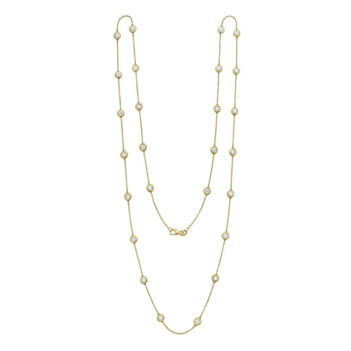 7ct Round Diamond Station Necklace, 14K Gold