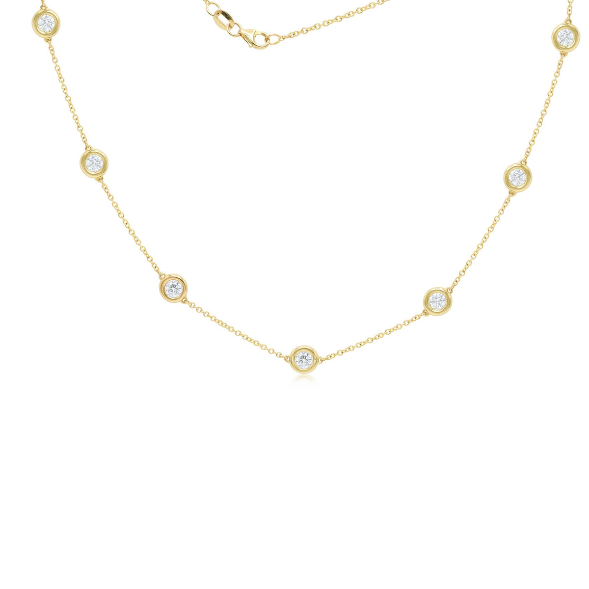 .25cts Round Bezel Diamond Station Necklace, 14K Yellow Gold