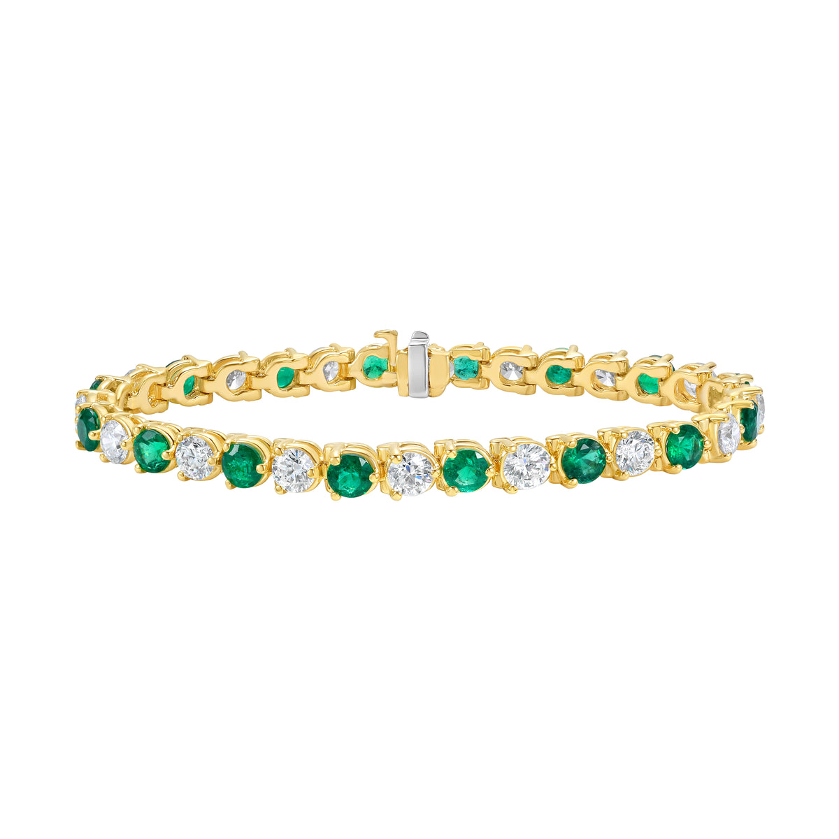 12cts Diamond and Emerald Alternating Tennis Bracelet, 3-Prong, 18K Yellow Gold