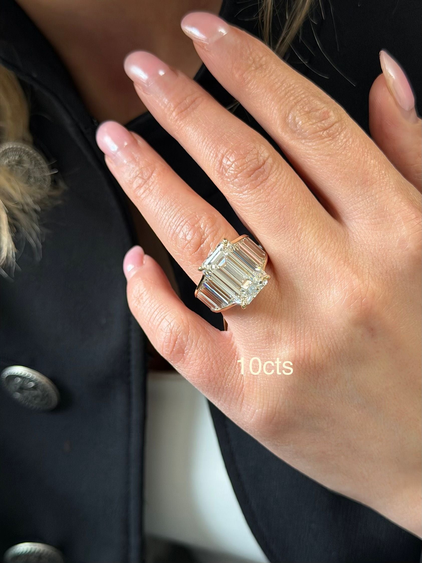 Lab Grown Emerald Ring with Emerald Trapezoids