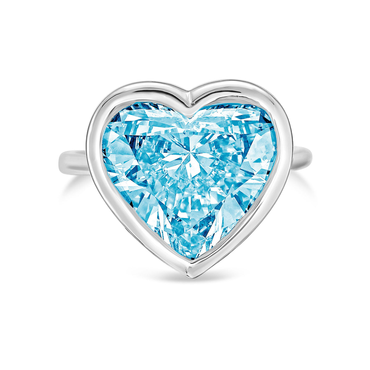 Lab-Grown Blue Heart Diamond Bezel Ring, 14K Gold
