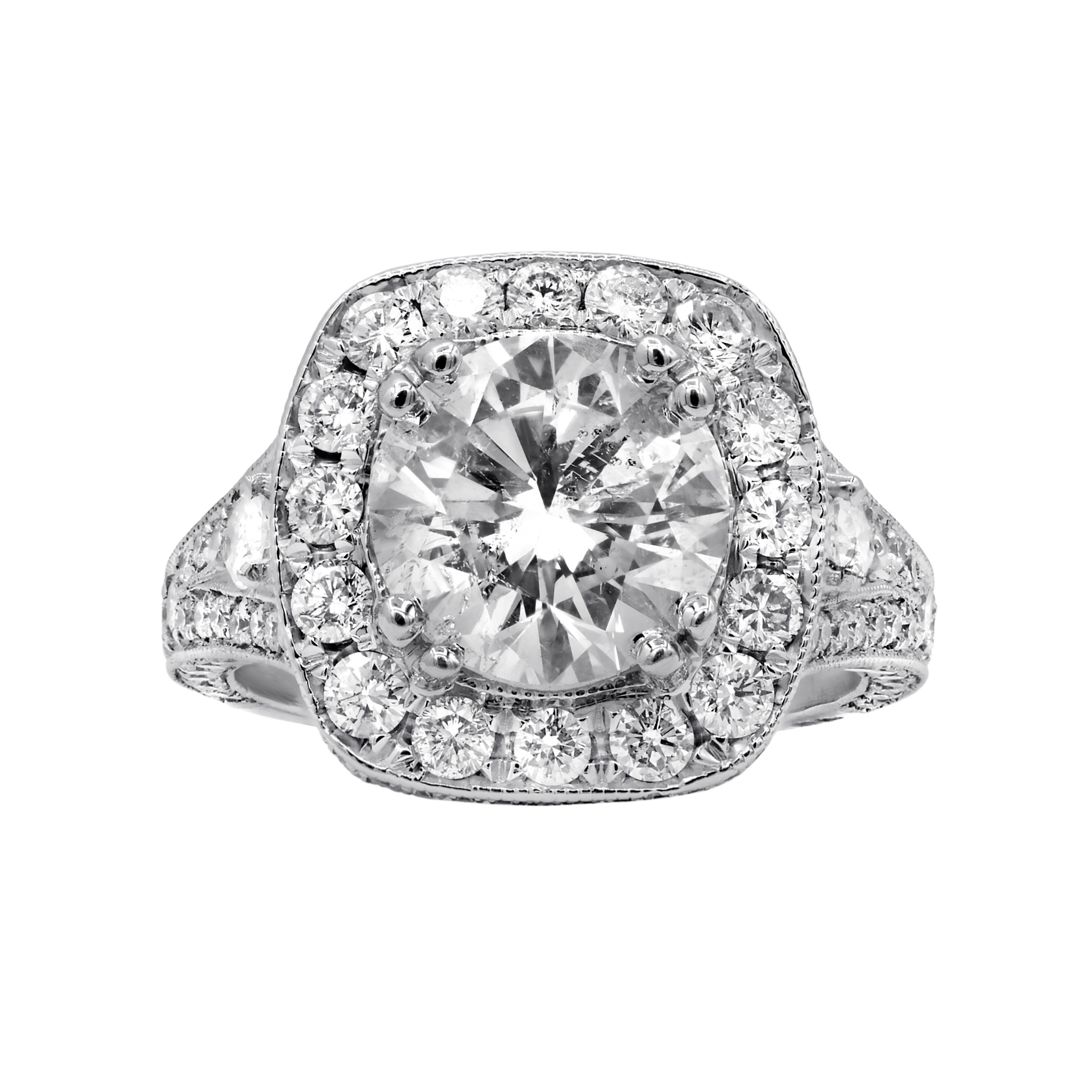3.01ct Round With Two Pear Shape Halo Diamond Ring