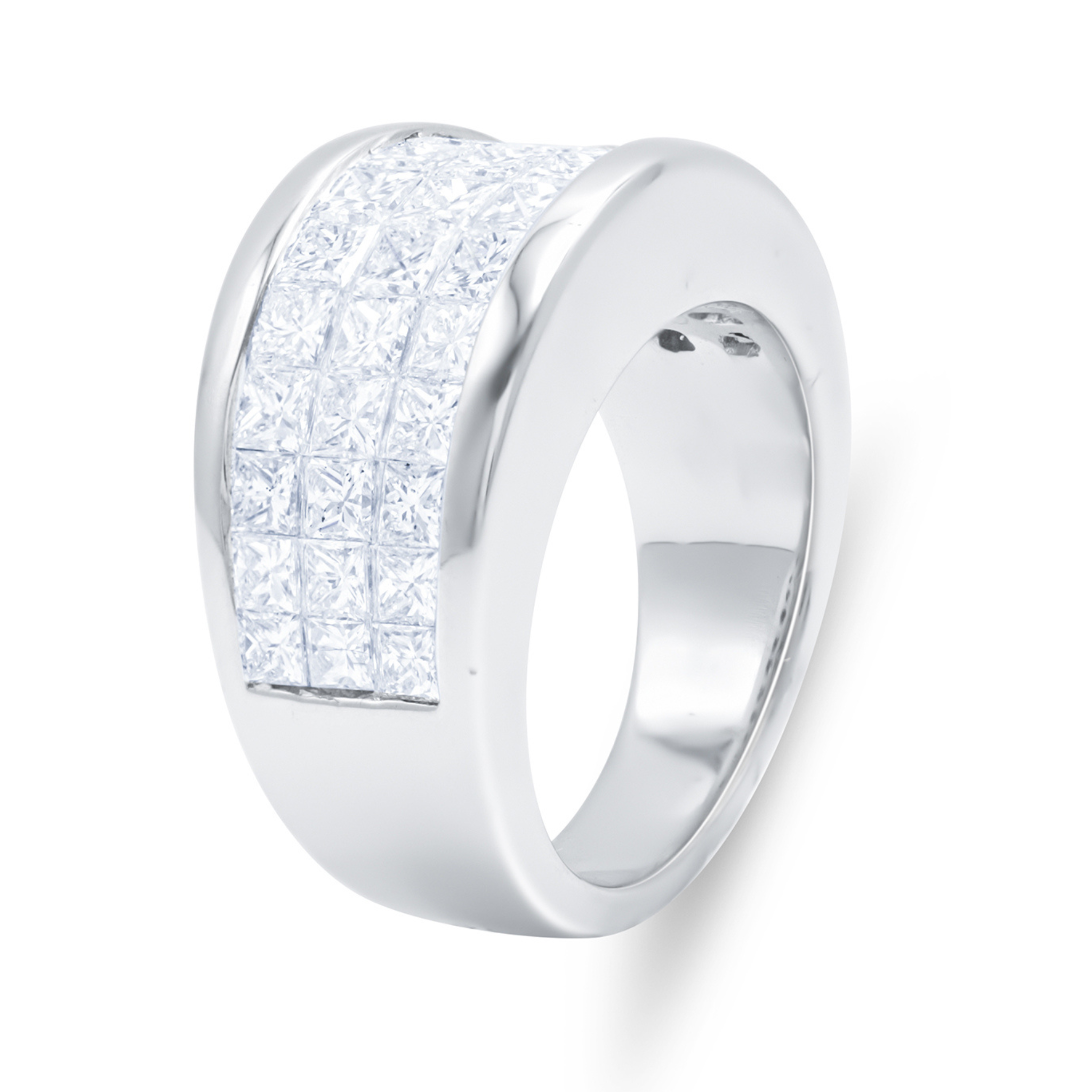 3.50ct three-row princess cut diamond ring in white gold