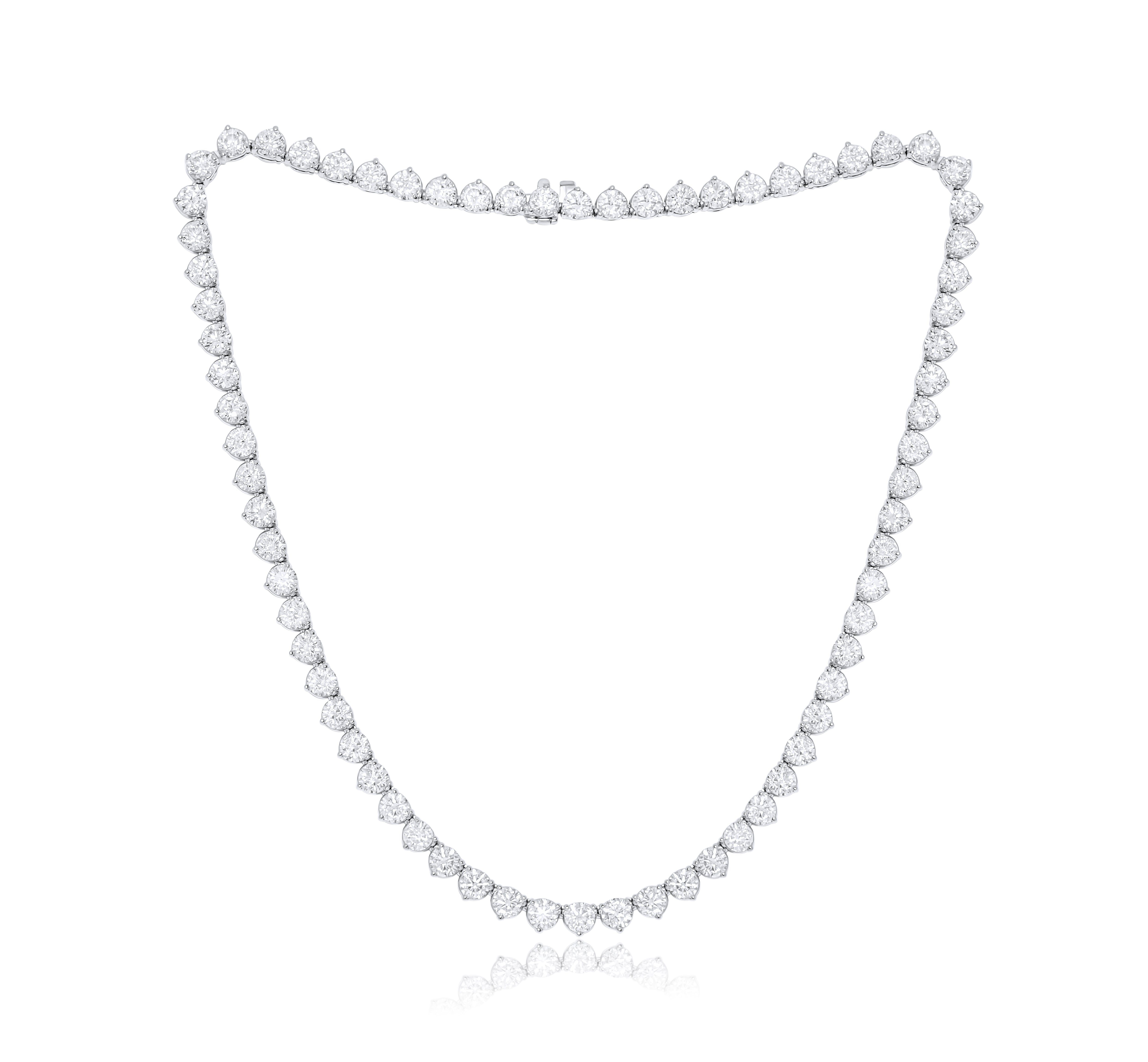 36.56cts Platinum 3 Prong Diamond Tennis Necklace