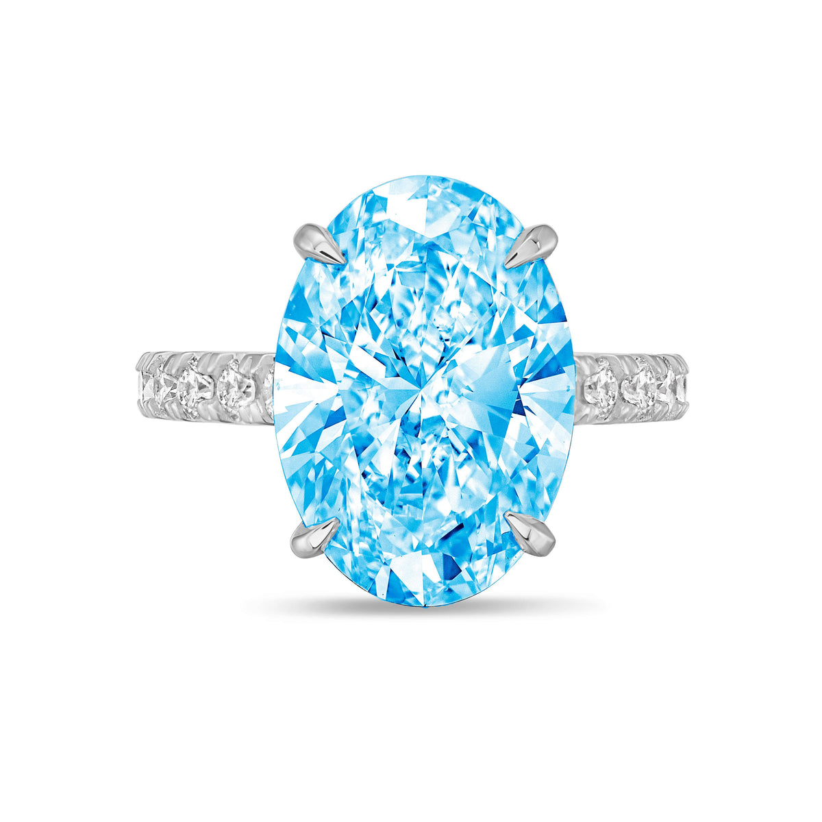 Lab-Grown Blue Oval Diamond Ring With Accents, 14K Gold
