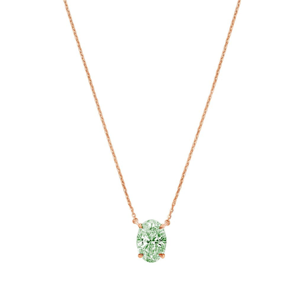 Lab-Grown Green Oval Diamond Solitaire Pendant Necklace, 4-Prong, 14K Gold