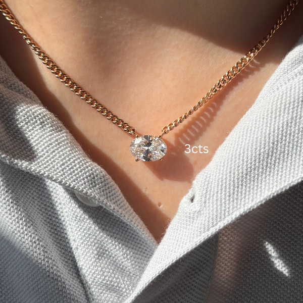 Lab-Grown Diamond Oval East West Diamond Pendant, 14K Gold