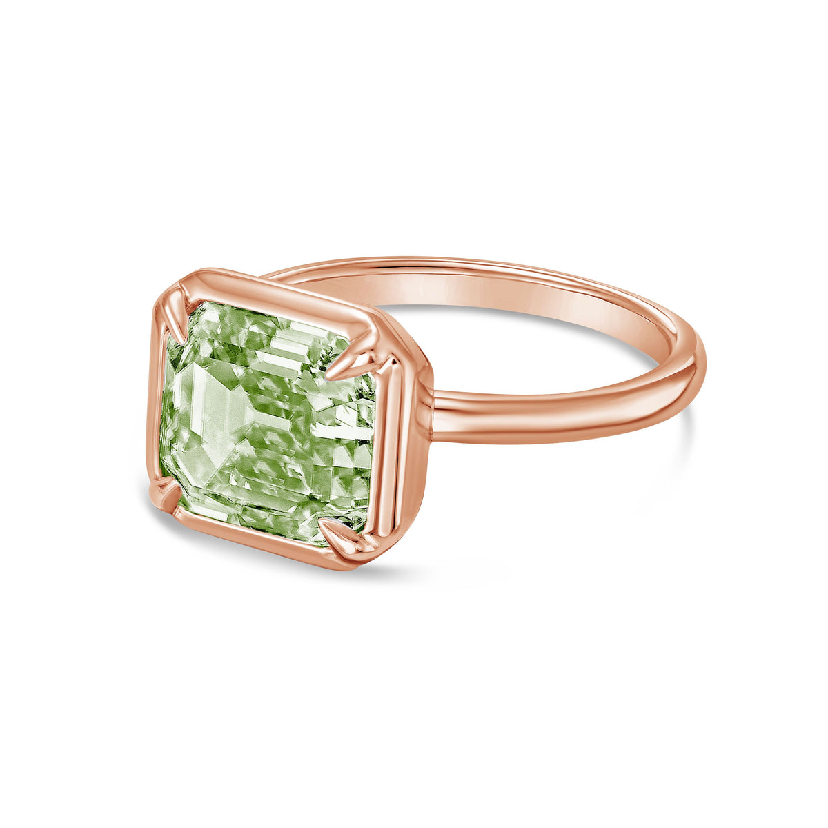 Lab-Grown Green Cushion Diamond Bezel Ring, 14K Gold