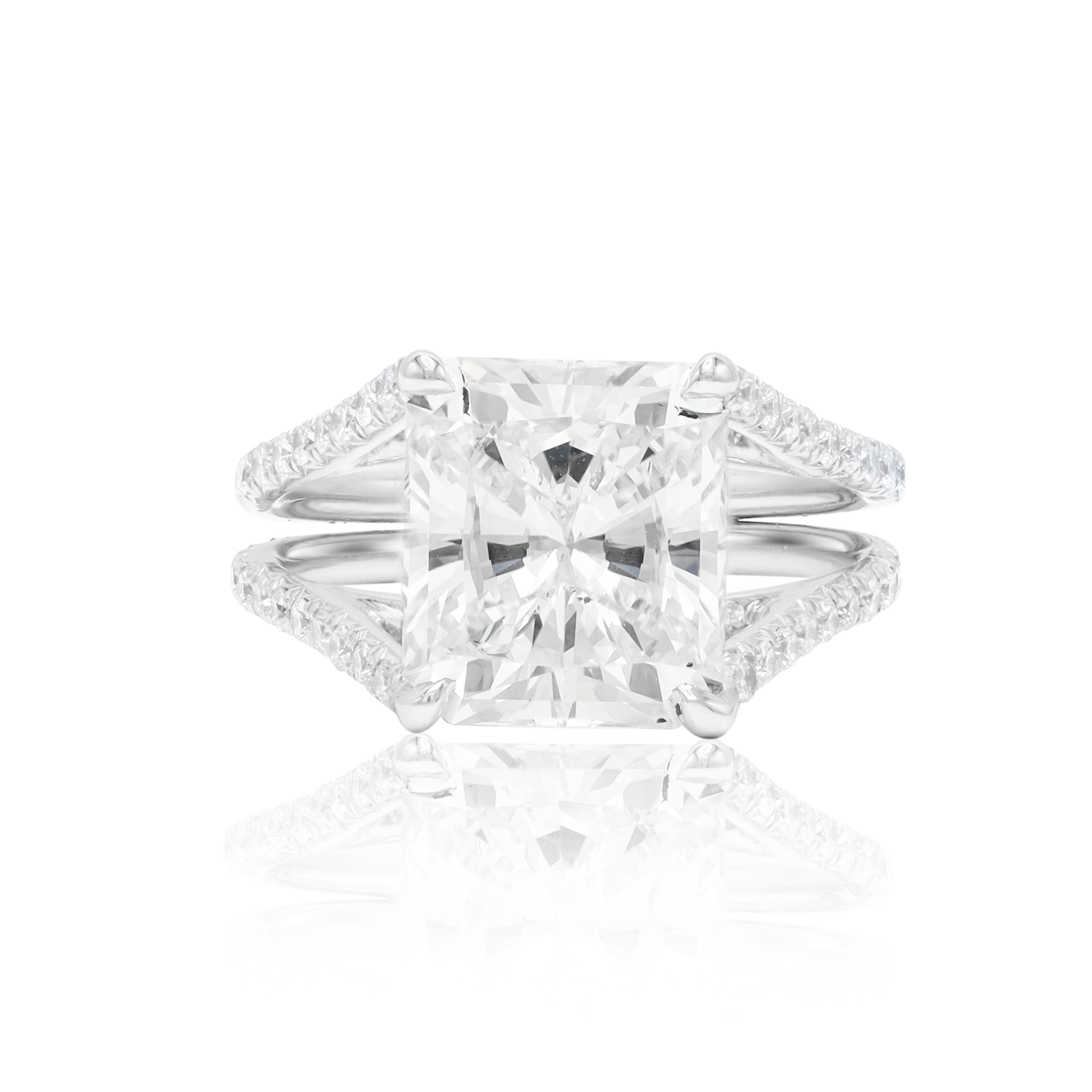 4.18ct Radiant Cut Three Stone Split Shank Diamond Ring