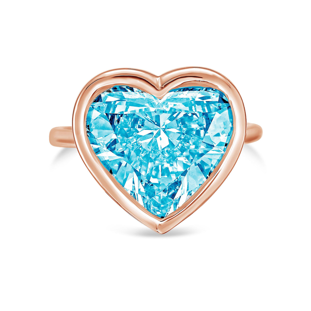 Lab-Grown Blue Heart Diamond Bezel Ring, 14K Gold