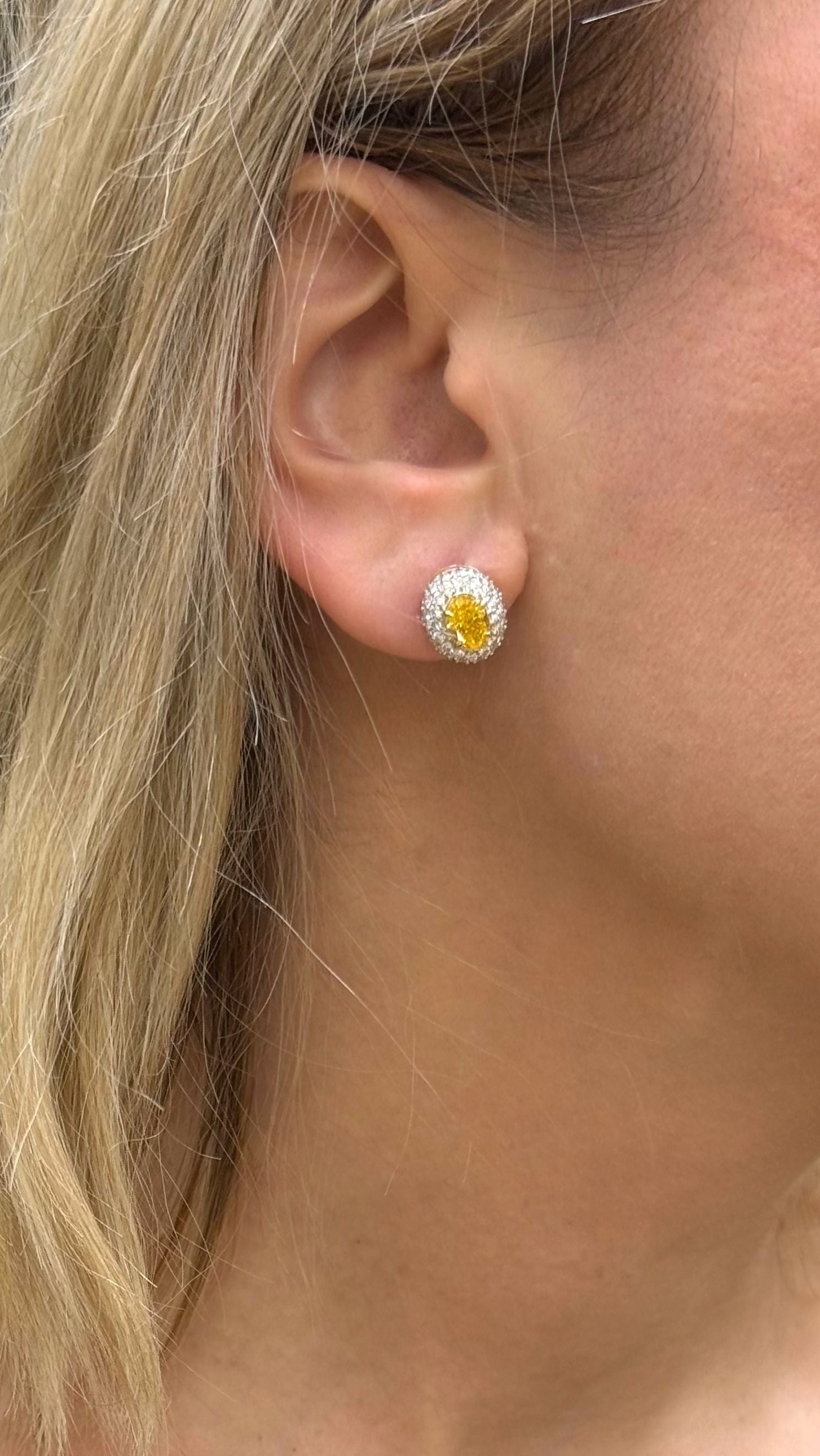 Lab Grown Oval Halo Studs