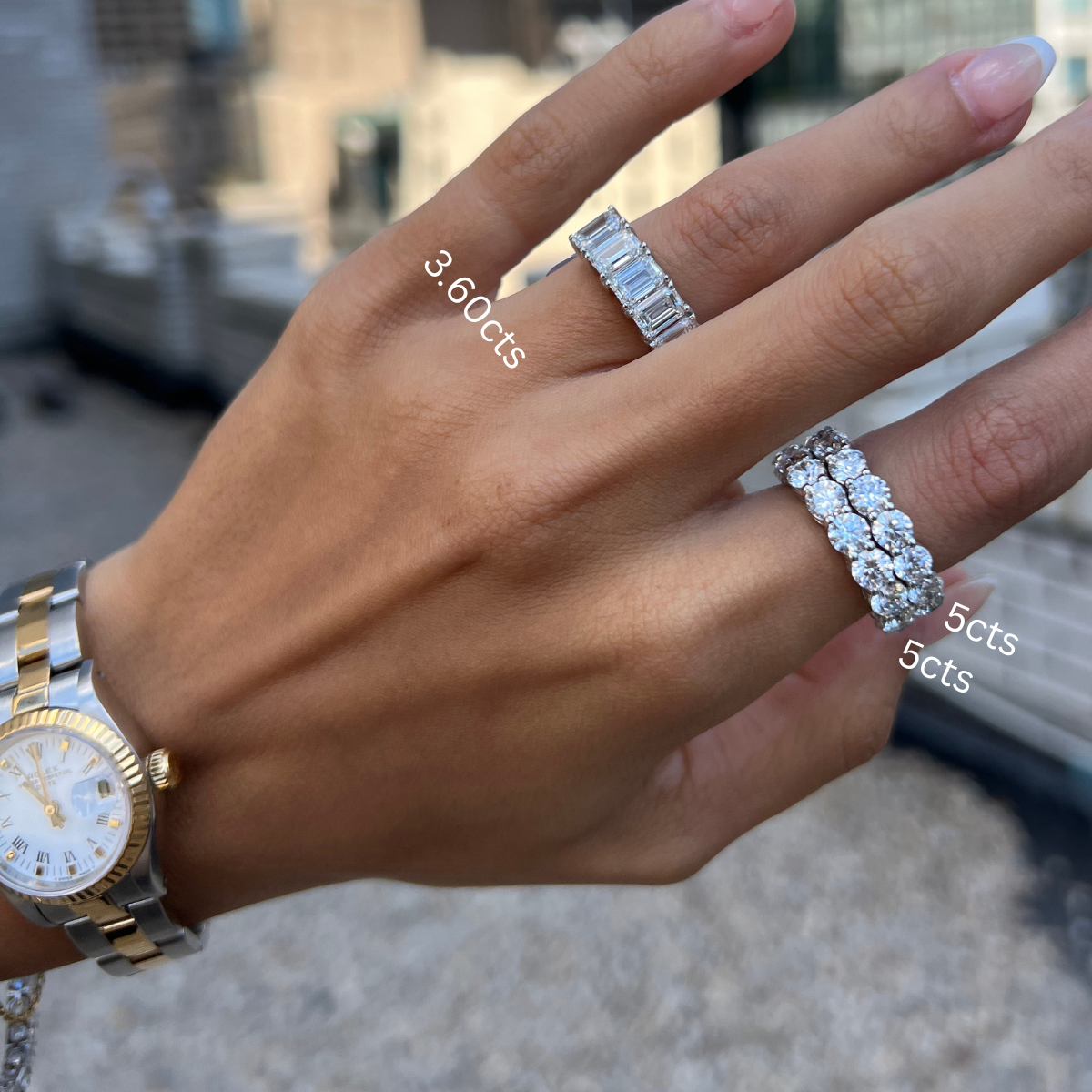 5 Stone Emerald Diamond Band