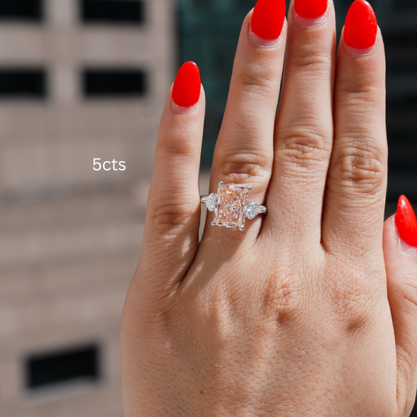 Lab-Grown Pink Radiant Diamond Ring with Heart Sides, 18k Gold