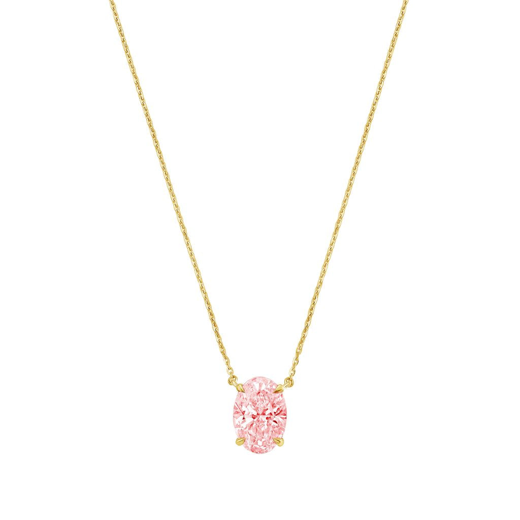 Lab-Grown Pink Oval Diamond Solitaire Pendant Necklace, 4-Prong, 14K Gold