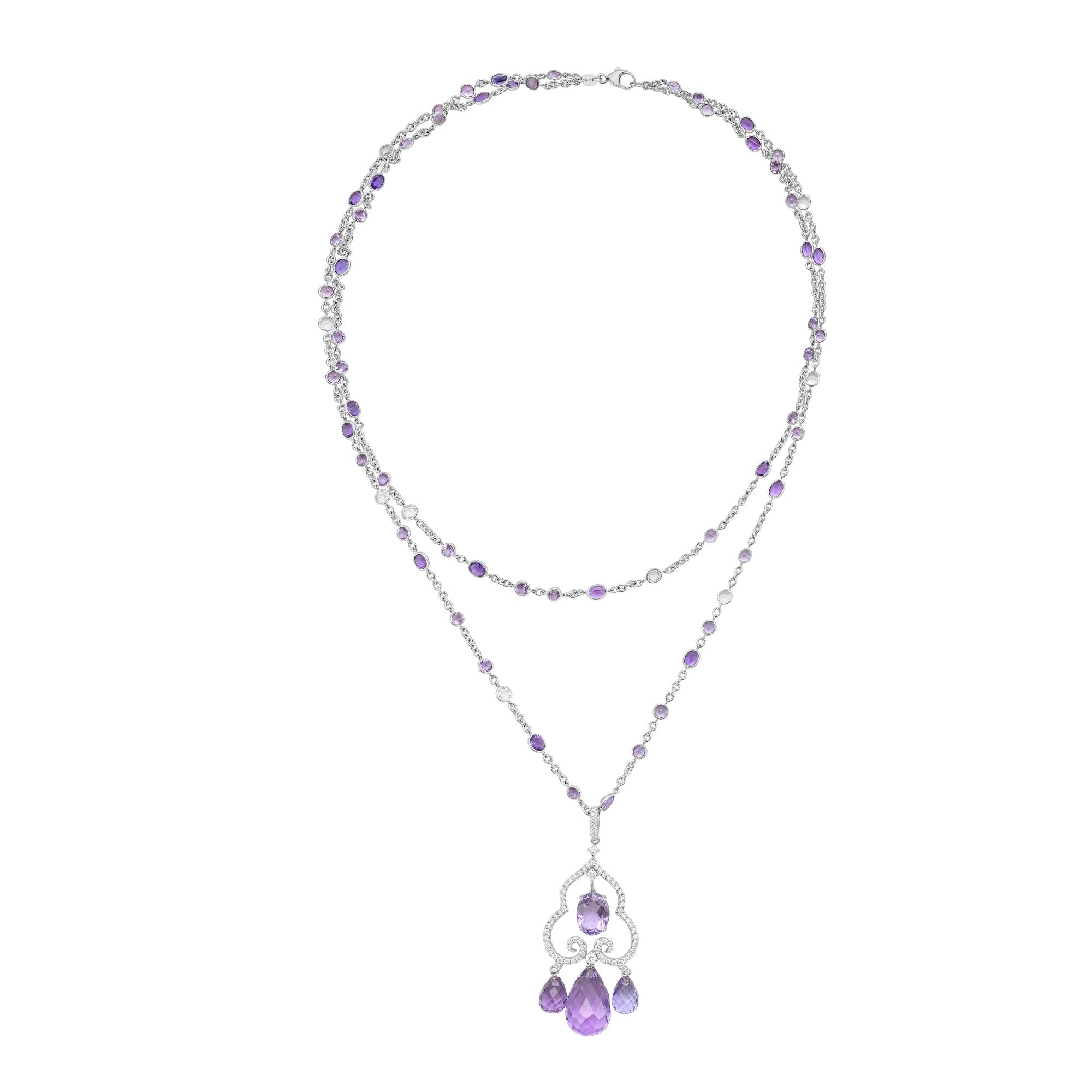 Amethyst, Sapphire & Diamond Pendant