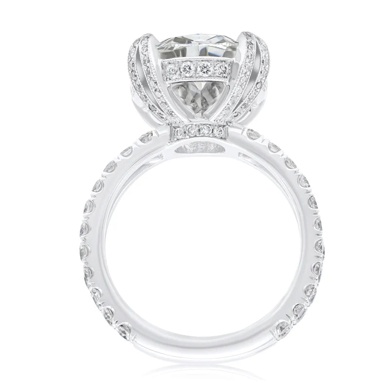 6.88ct oval diamond split shank ring in platinum with 1.50ct pavé band, size 4