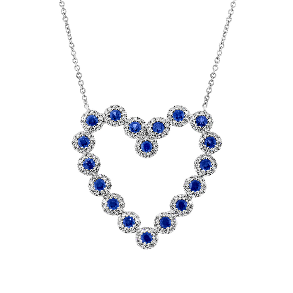Sapphire Diamond Halo Heart Pendant