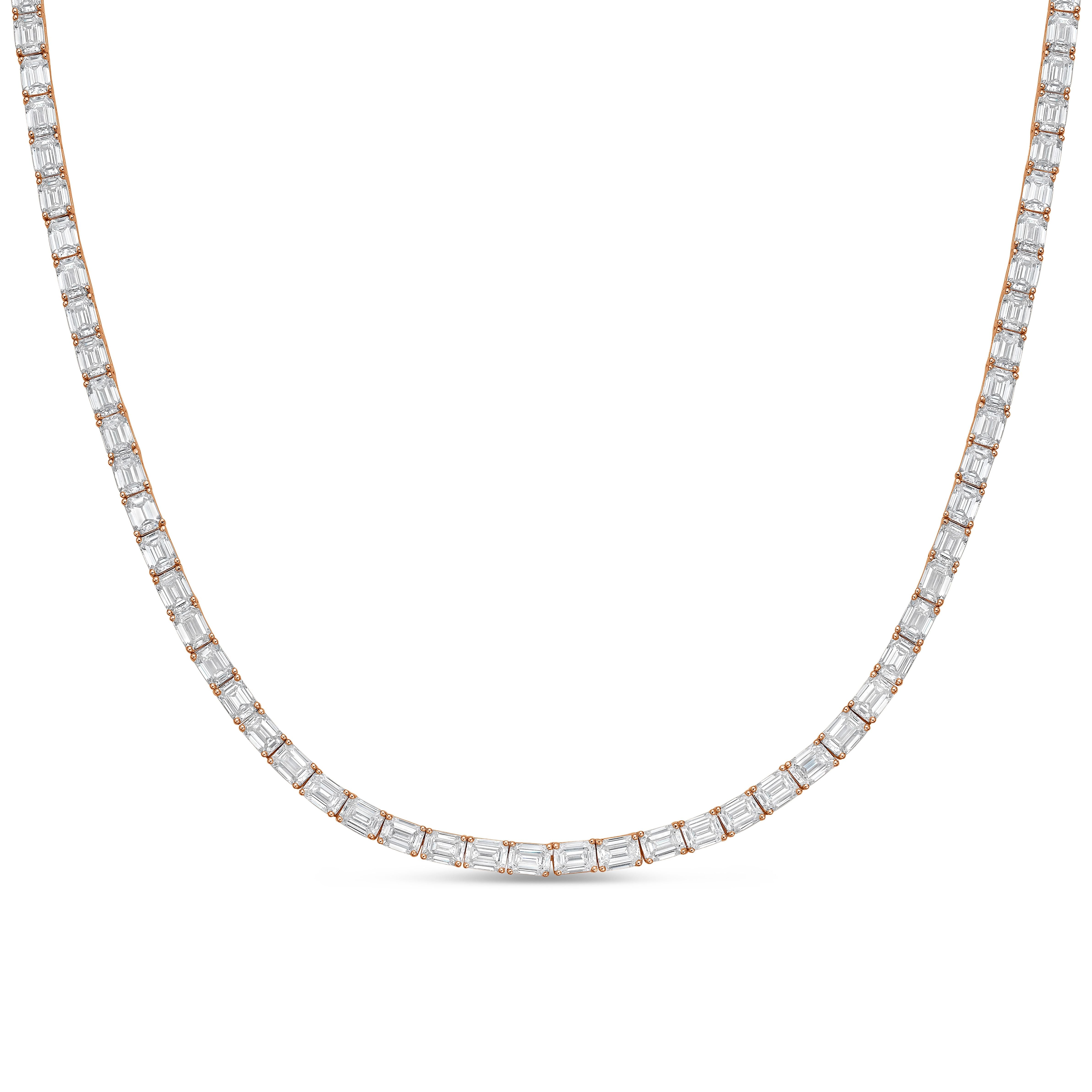 Lab Grown Emerald Cut East West Tennis Necklace