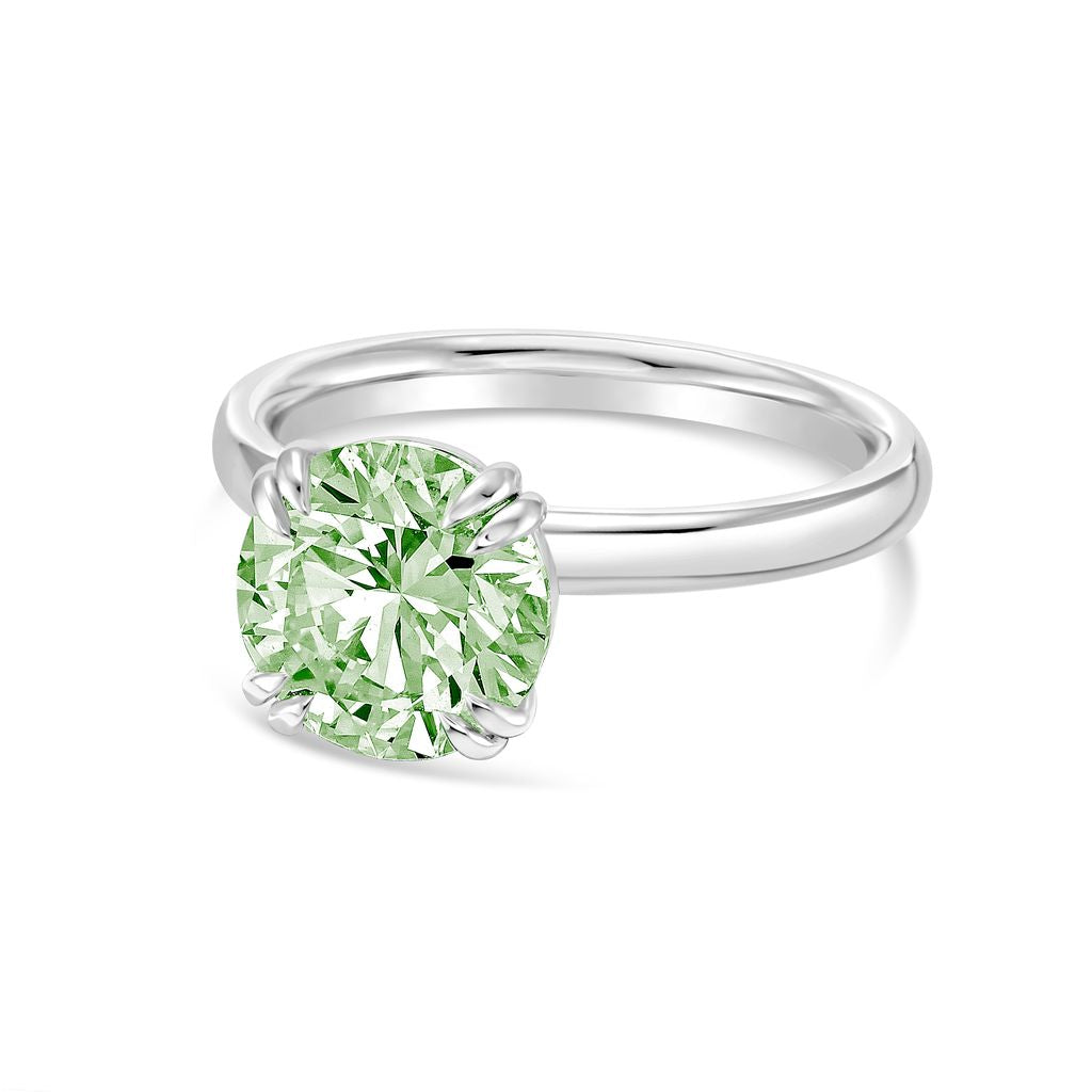 Lab-Grown Green Round Split Claw Engagement Ring, 14k Gold