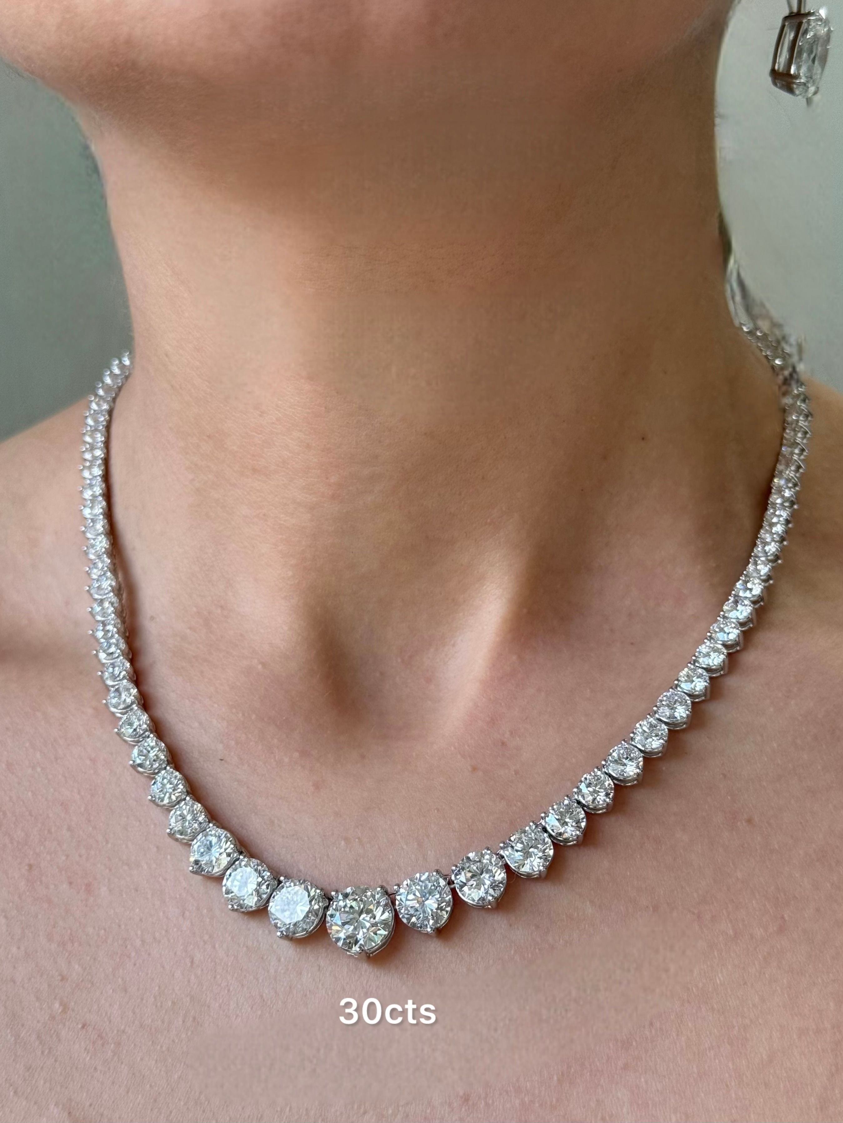 Lab Grown Graduated 3 Prong Tennis Necklace